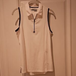 Callaway White With Grey Tri and Cream Sleeveless Polo Tank Top